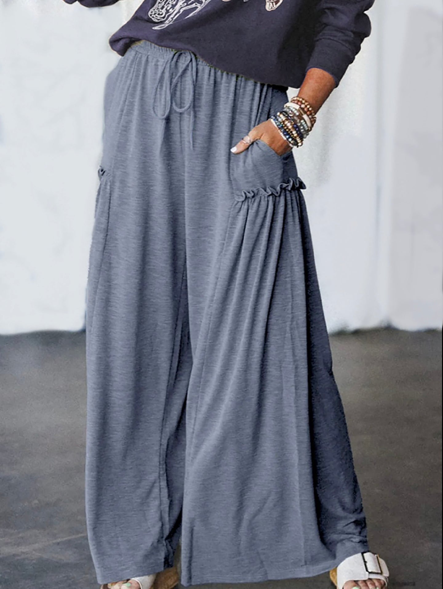 Casual Wide Leg Drawstring Pants